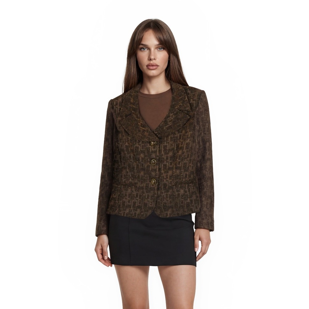 New Antonio Melani Women Size 14‎ Brown Geometric Silk Blend Blazer Jacket